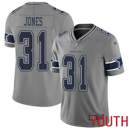 Youth Dallas Cowboys Limited Gray Byron Jones #31 Inverted Legend NFL Jersey->nfl t-shirts->Sports Accessory